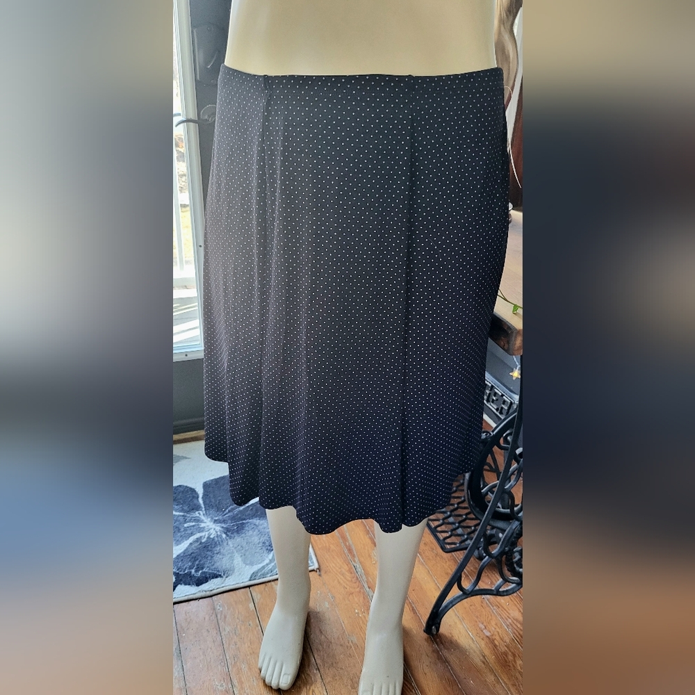 NWT Notations Black With Purple Mini Polka Dots A-Line Skirt with Flare